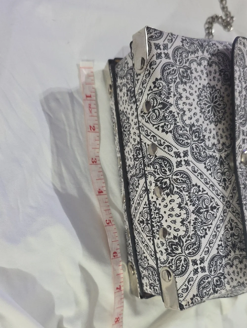 Black White Paisley Top Handle Bag Chain Strap Structured Purse